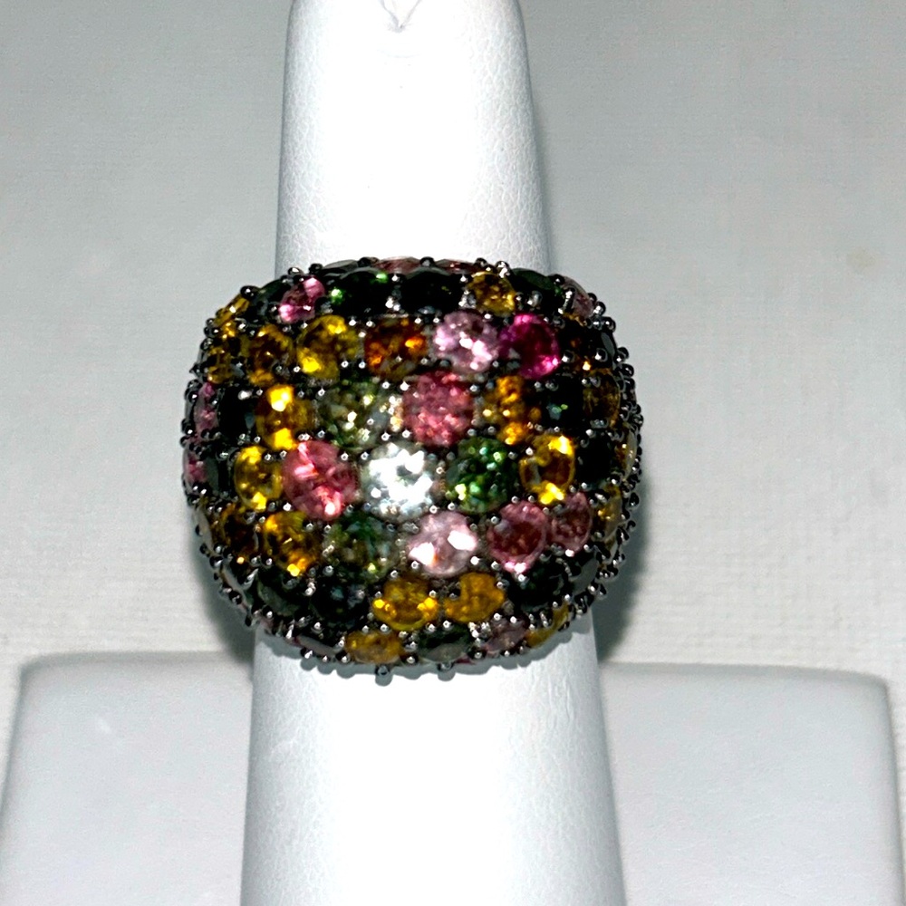 NWOT Designer Chuck Clemency Genuine Multi Color Tourmaline Dome Style Ring NYC2